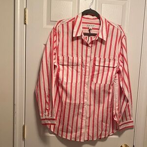 Ava & Viv Coral Striped Button Down Shirt…size XXL